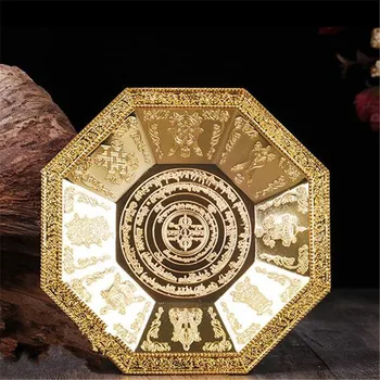 12 см Златен Гала Будистки Ритуален Инструмент Фокусно Облекчение Дим Мантра Колелото на Осем Талисмани Димна Чиния Буда Огненият Пуджа Басейн