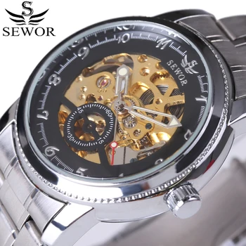 Relogio Masculino SEWOR нови мъжки автоматично механични часовници с кожена каишка на модерни спортни мъжки часовници