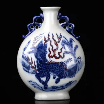 Елегантна китайска класическа Порцеланова ваза ръчно Рисувани Kirin с надпис Qianlong на династия Цин