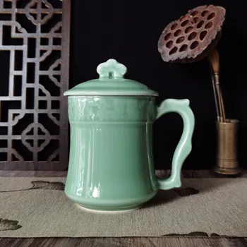Чаши за кафе Чаени Чаши с капак 15 грама Порцеланова Млечни чаша с релефни изображения на Дракон Керамични китайски селадоны Могат да се мият в микровълнова фурна и съдомиялна машина